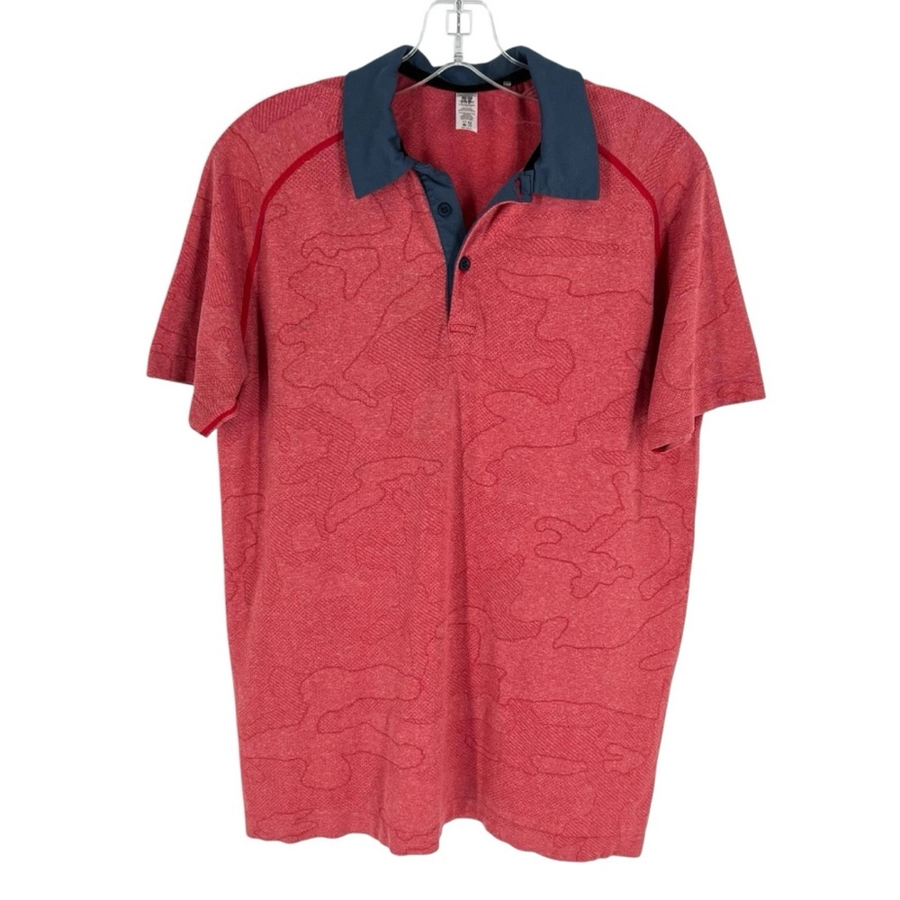 UNRL Golf Polo Shirt Mens Size Small Red Camo Texture Stretch Performance